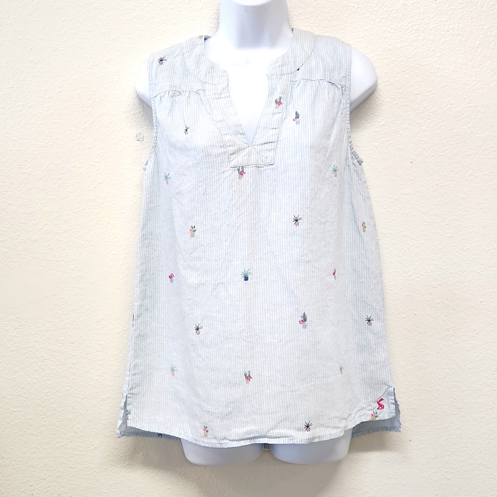 Joules Blue White Striped Linen Top Size 6
